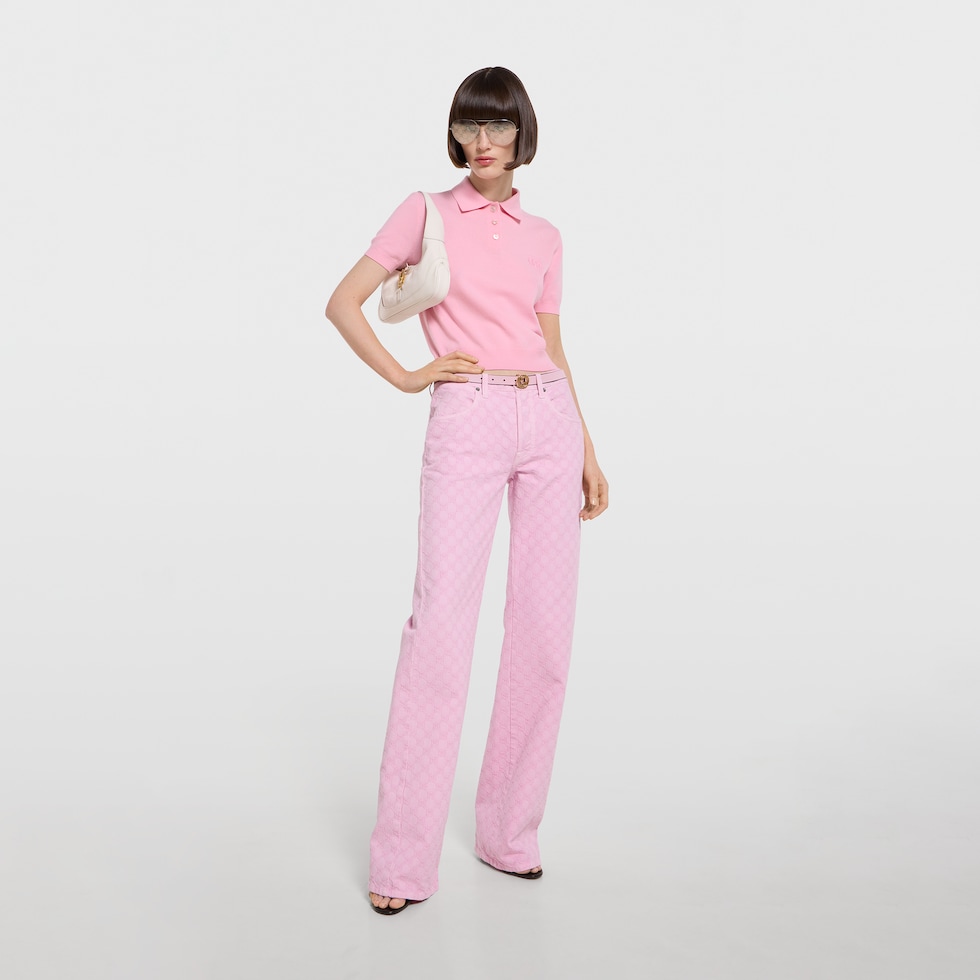 Knit wool polo shirt with embroidery