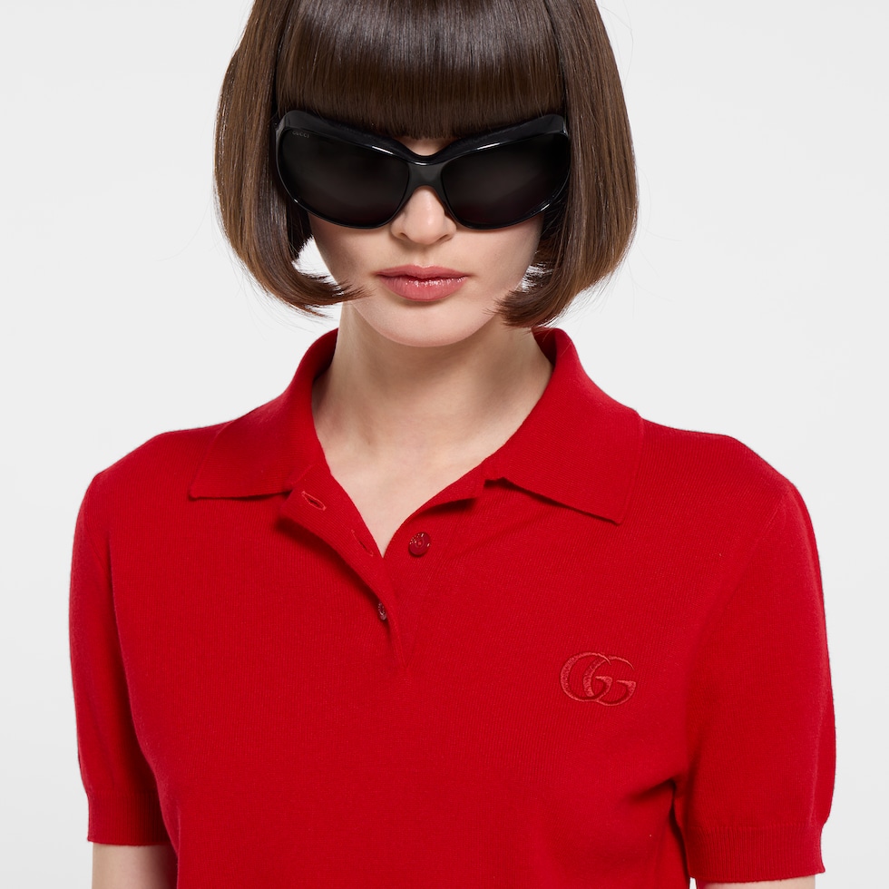 Knit wool polo shirt with embroidery