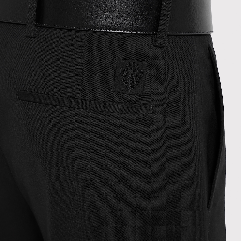 Wool silk twill pants with embroidery