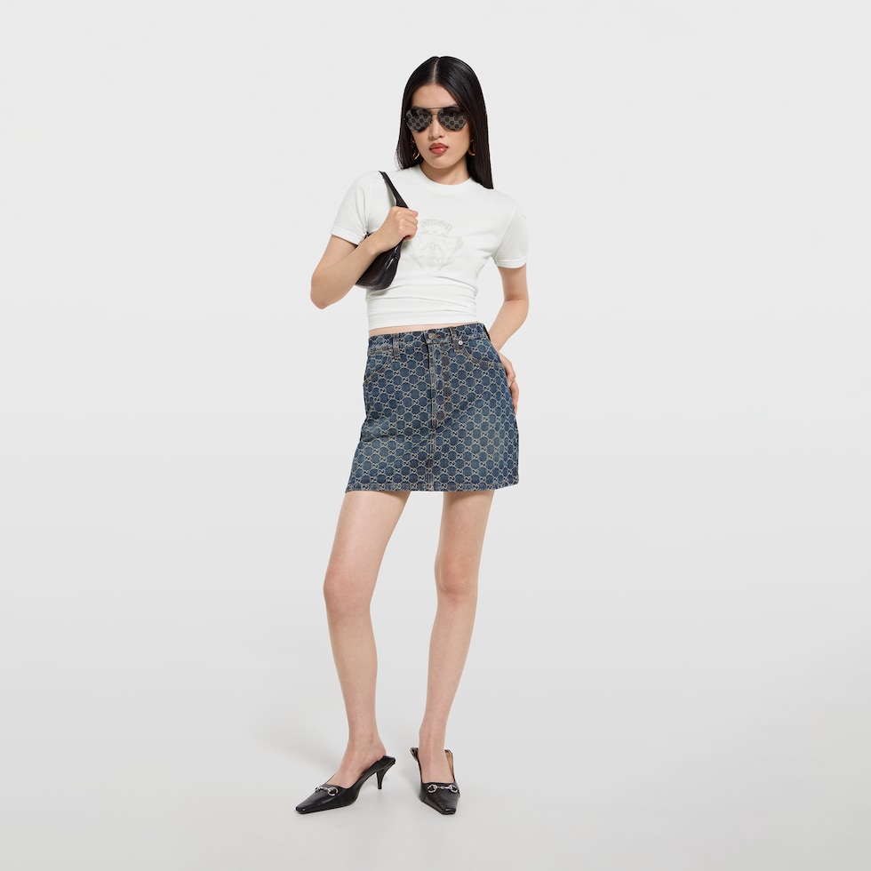 GG cotton denim jacquard mini skirt