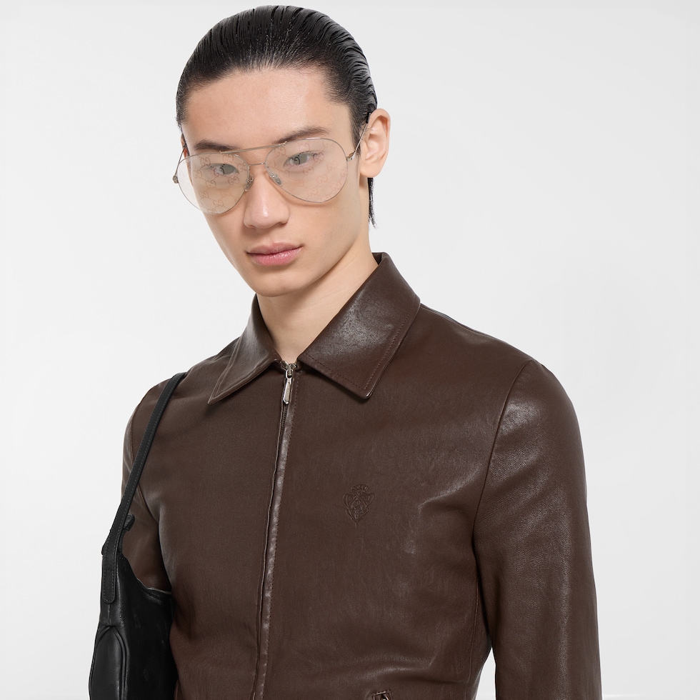 Veste en cuir nappa stretch délavé
