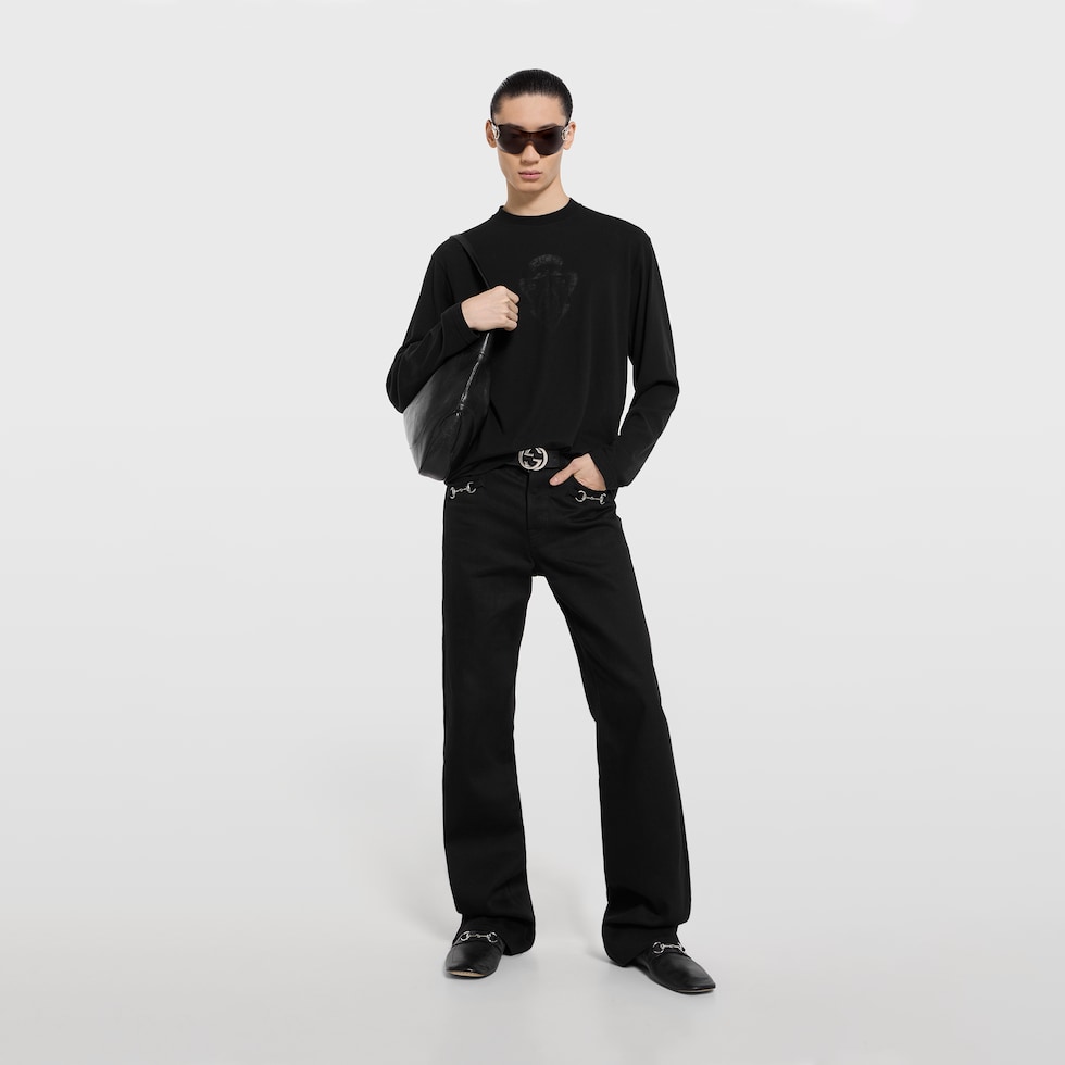 تي شيرت من قطن جيرسي مع تفصيل من نسيج ديفوريه