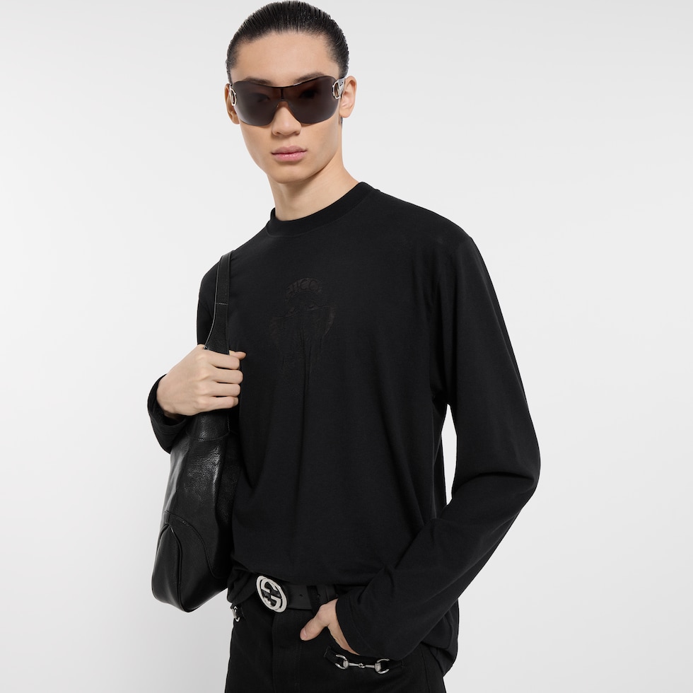 تي شيرت من قطن جيرسي مع تفصيل من نسيج ديفوريه