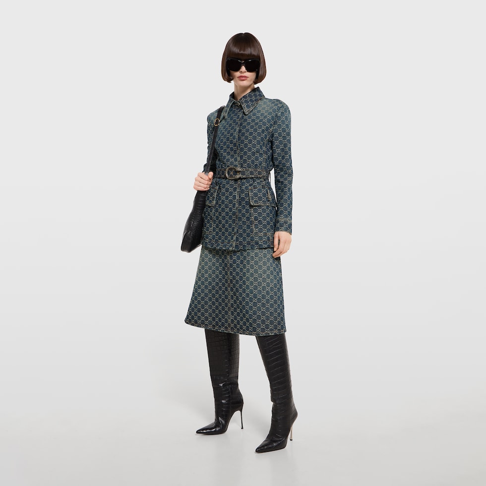 GG 코튼 데님 자카드 스커트