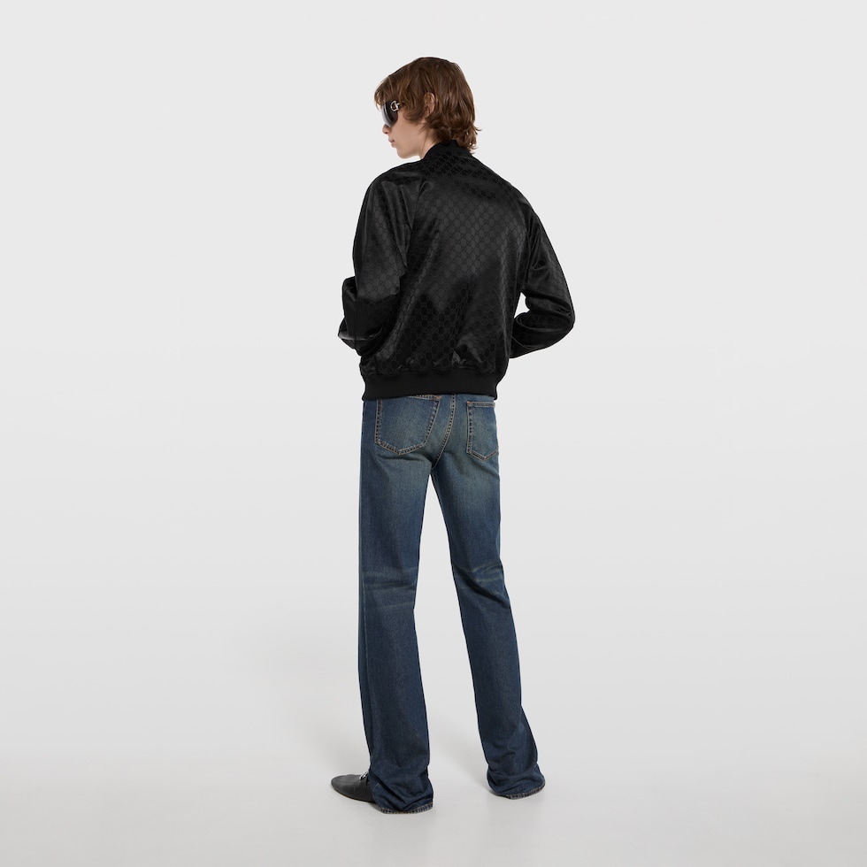 GG cotton satin zip jacket with piping