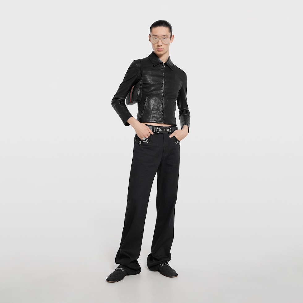 Cotton denim pants with Horsebit detail