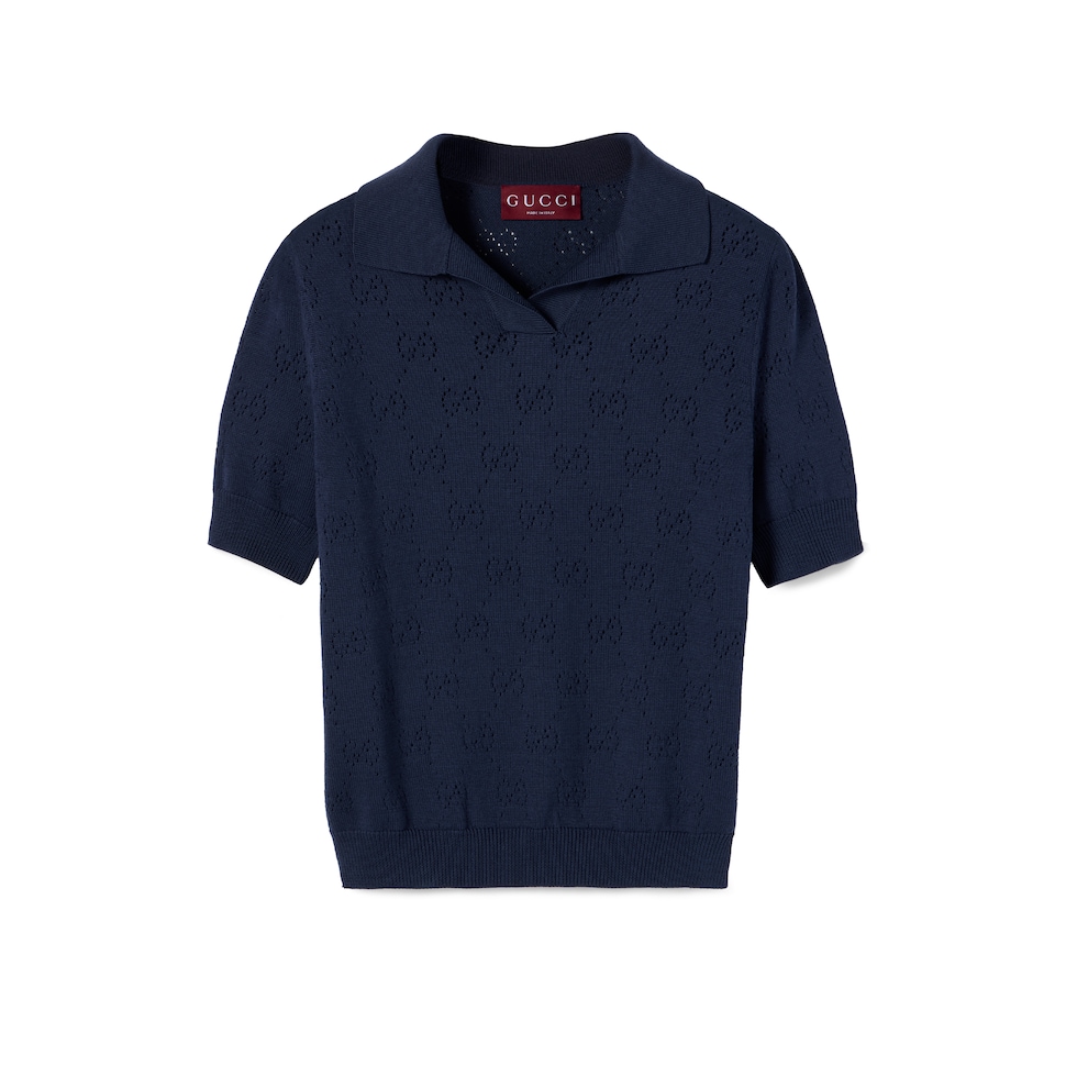 GG pointelle cotton silk polo shirt