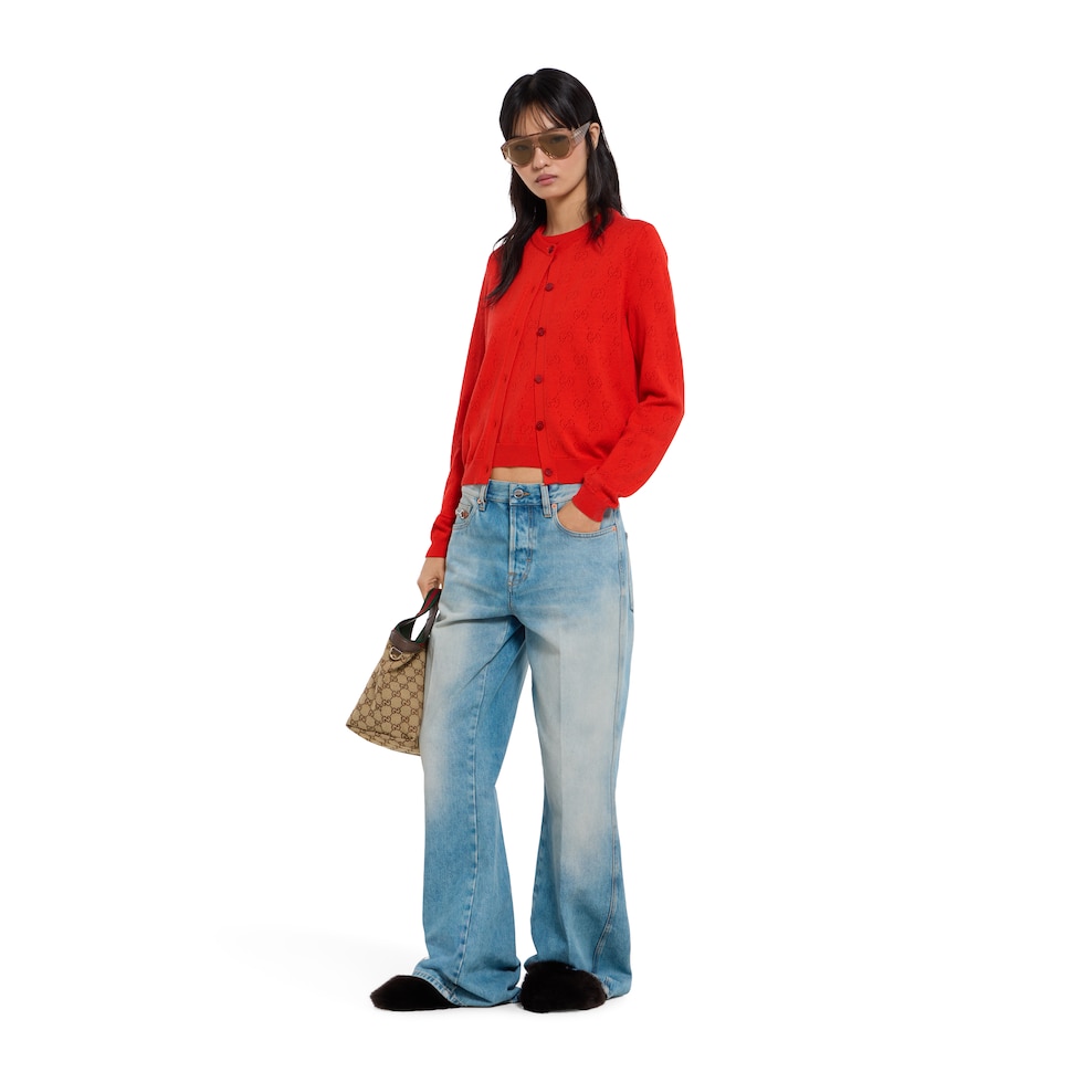 GG pointelle cotton silk top