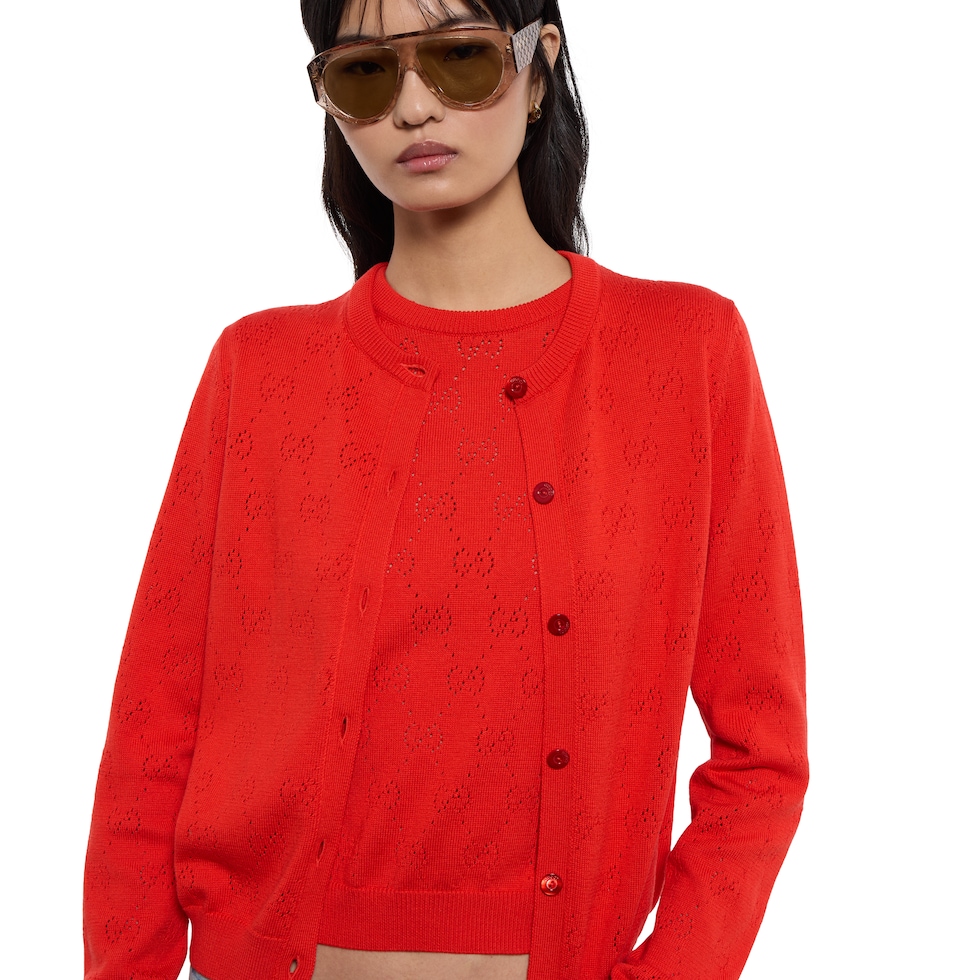 GG pointelle cotton silk top