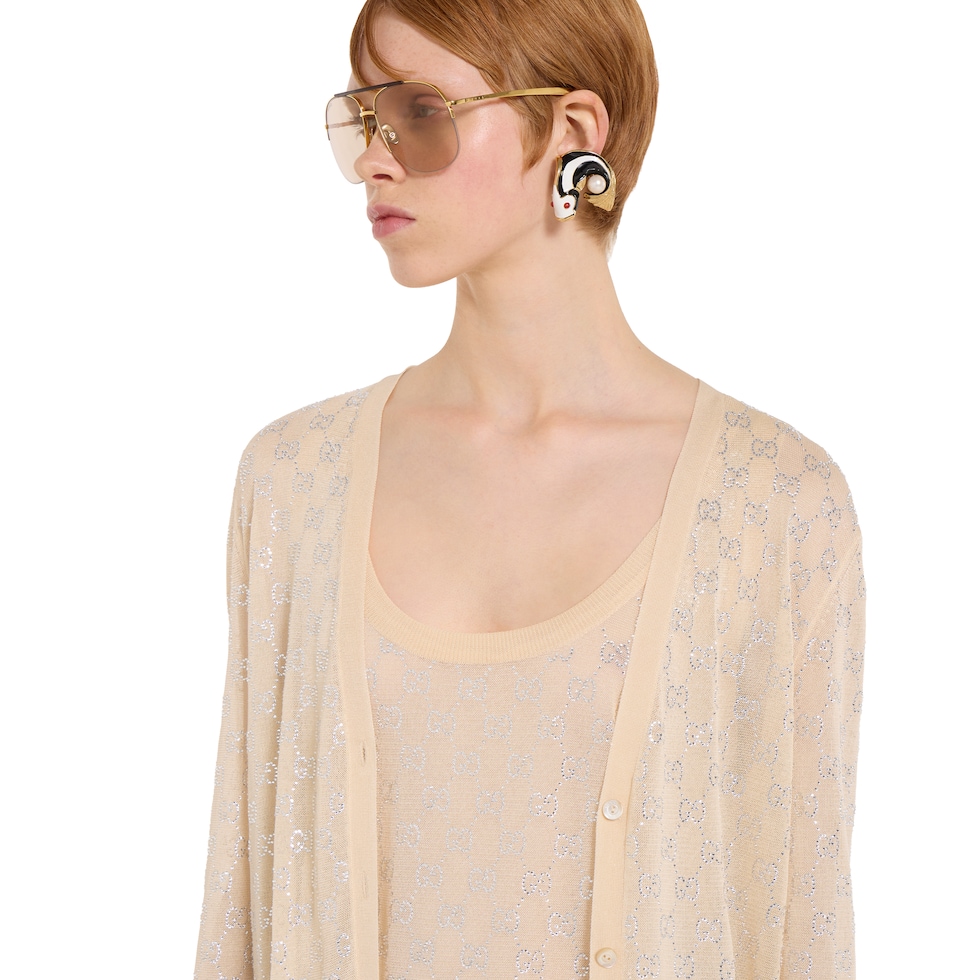 Cárdigan de seda fina con GG con cristales