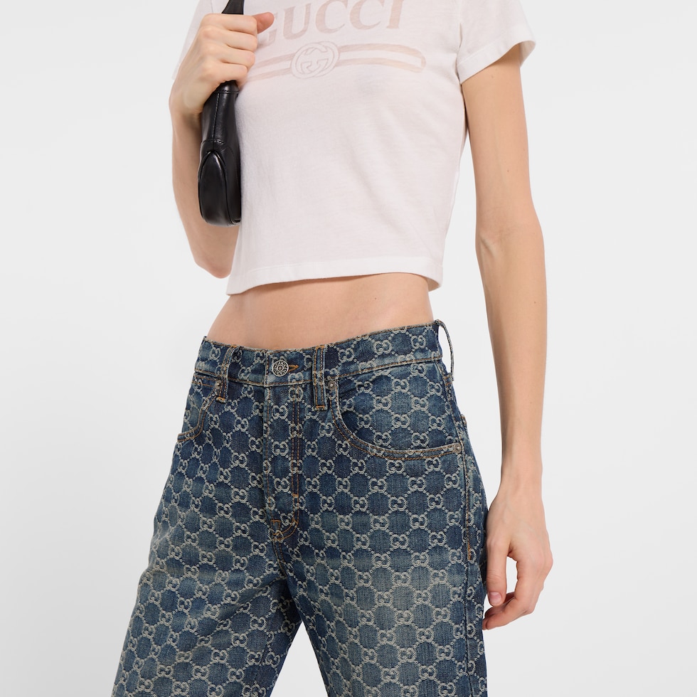 กางเกง GG cotton denim jacquard pant