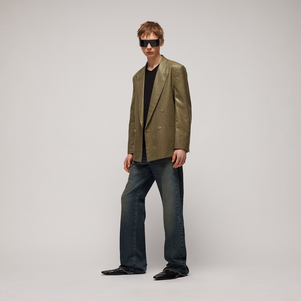 Gingham wool double-breasted jacket