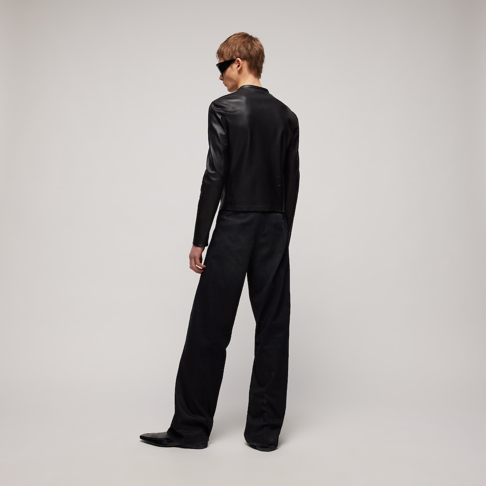 Perforated stretch leather zip jacket