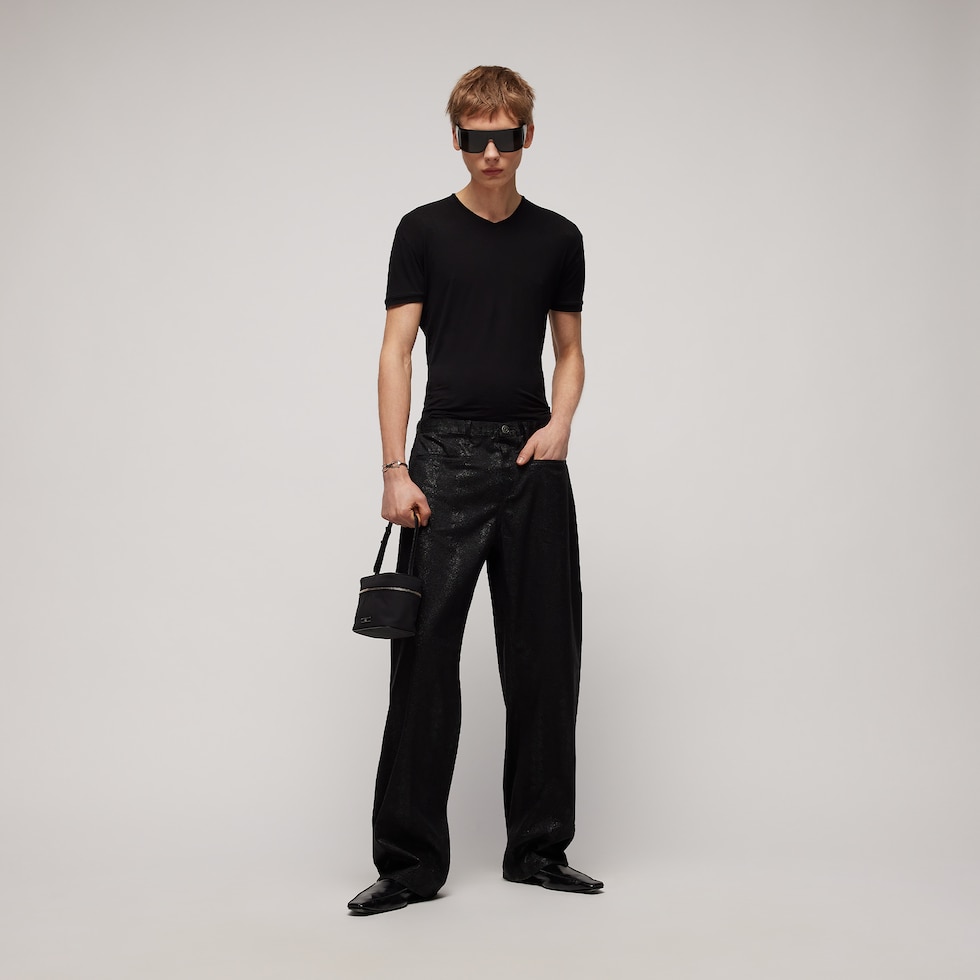 Printed cotton denim pants