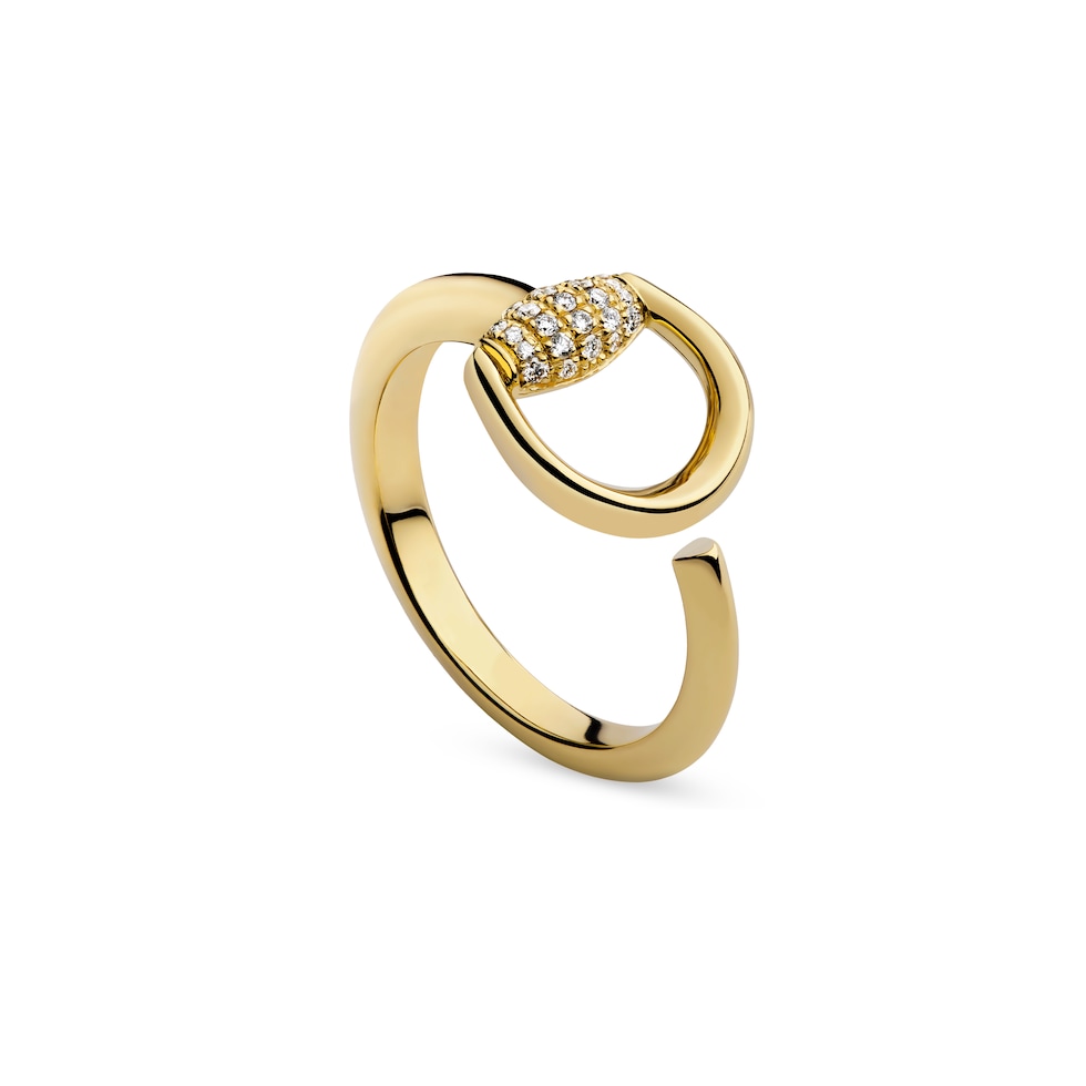 Gucci Horsebit系列钻石18K金开口戒指