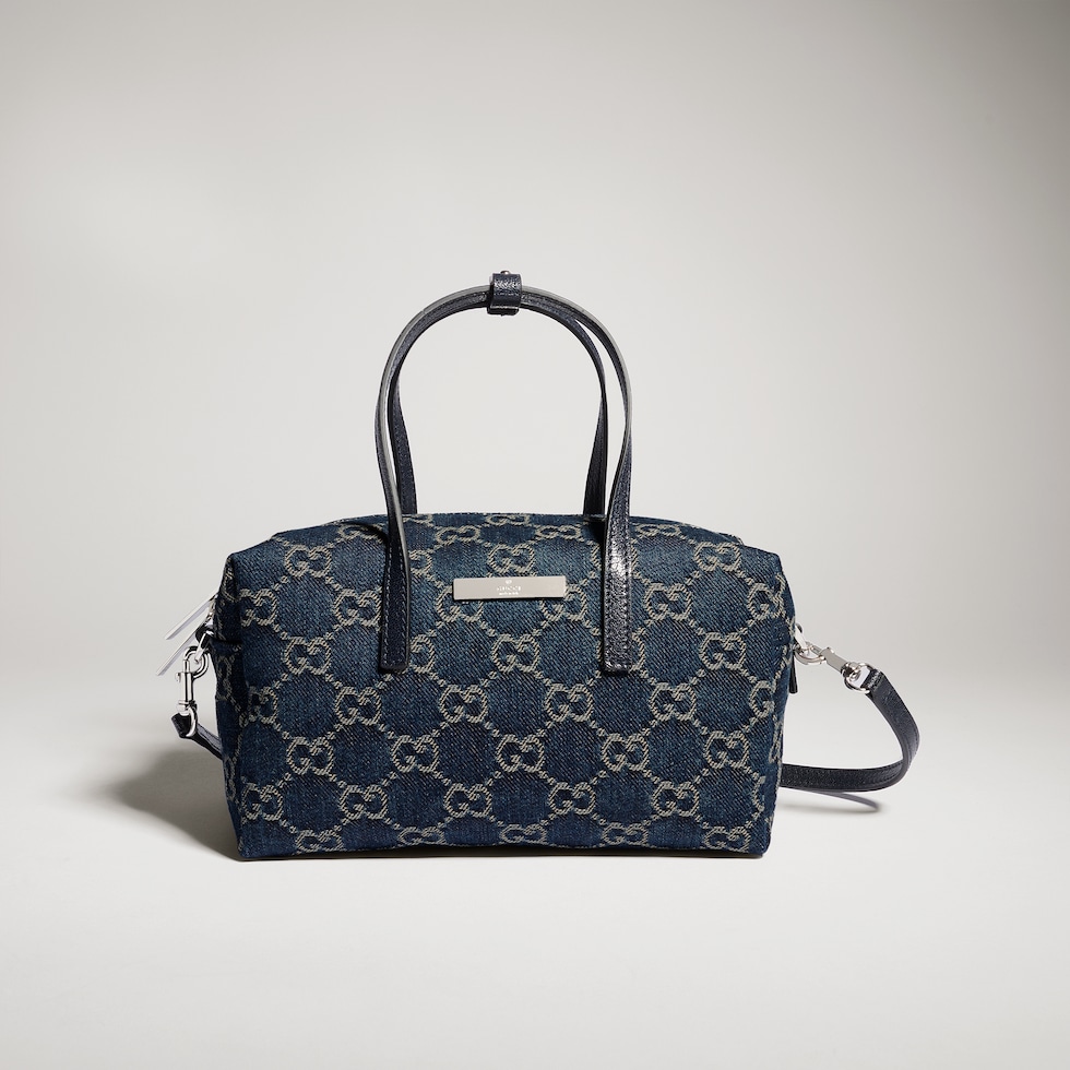 Small boston bag with Gucci plaque