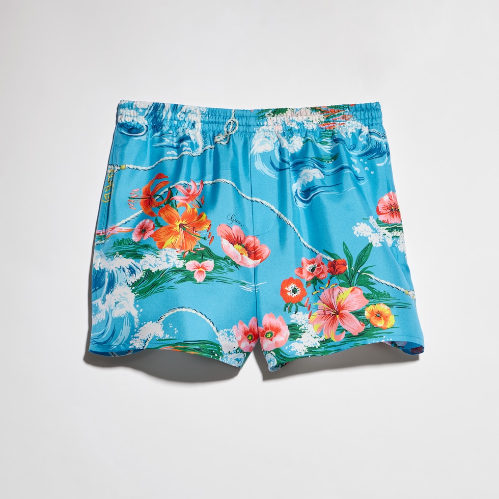 Printed silk twill shorts