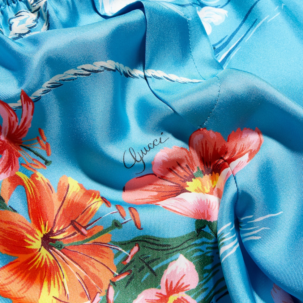 Printed silk twill shorts