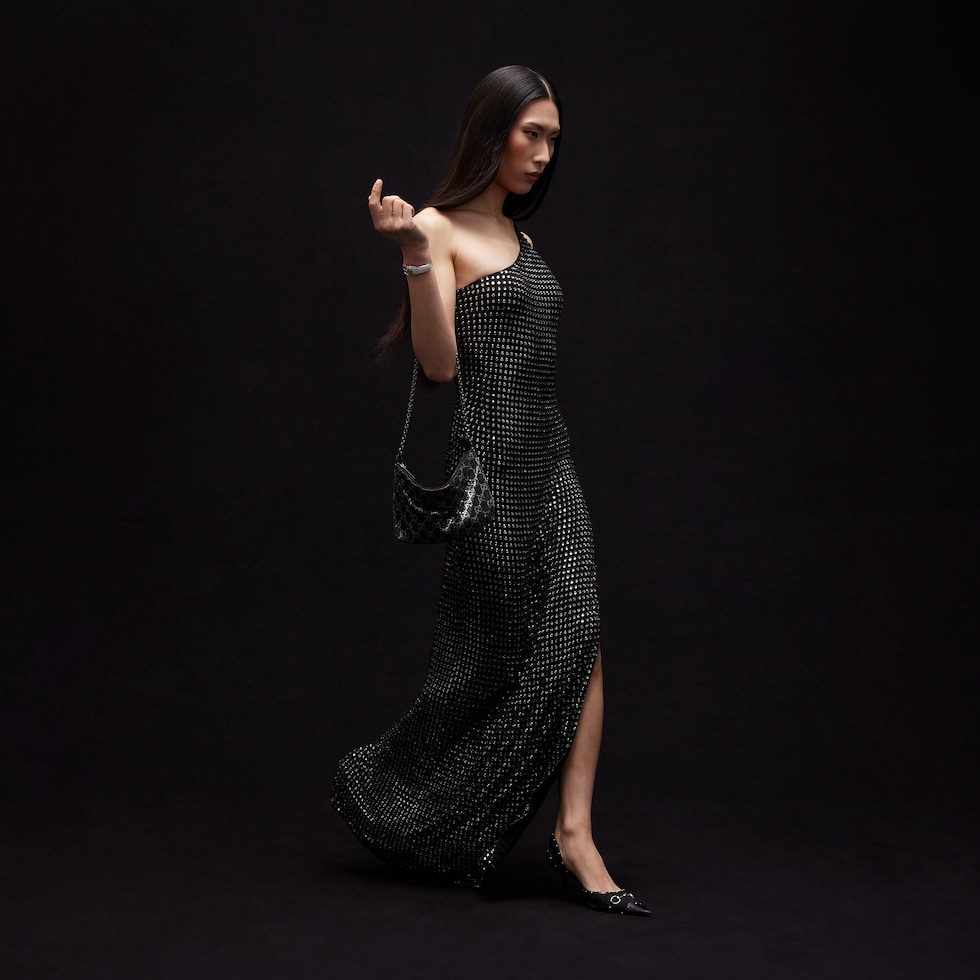 Embroidered jersey long dress