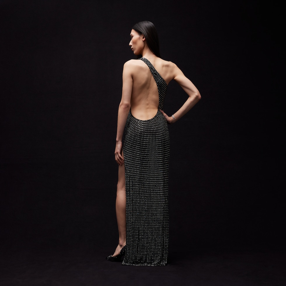 Embroidered jersey long dress
