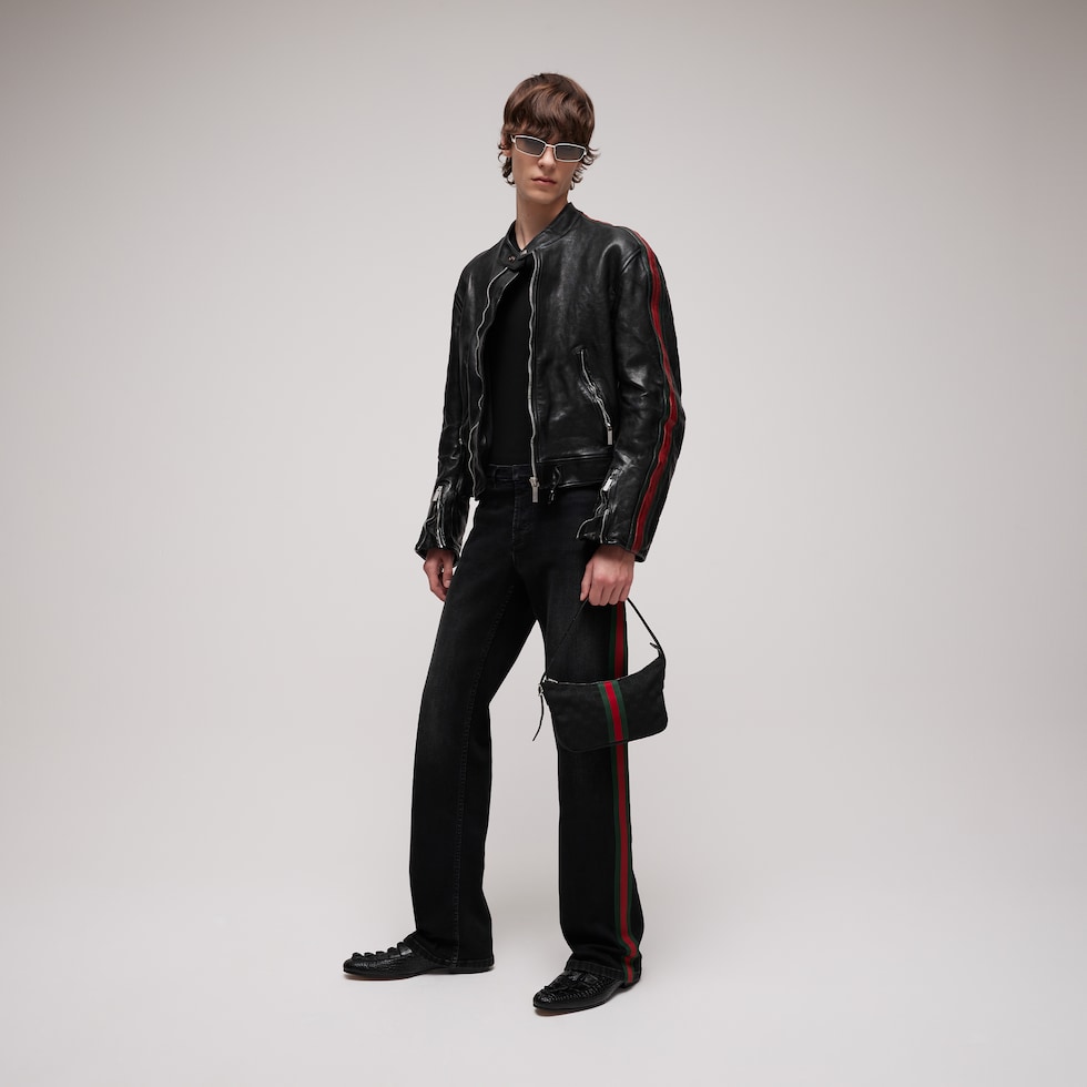 Calf leather bomber jacket with Web