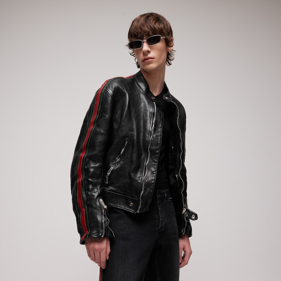 Calf leather bomber jacket with Web