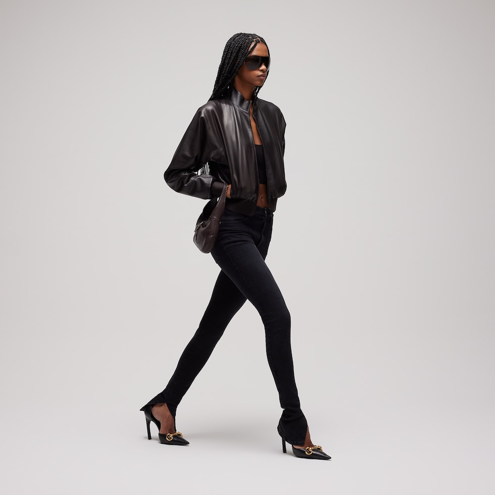 Washed cotton denim skinny pants