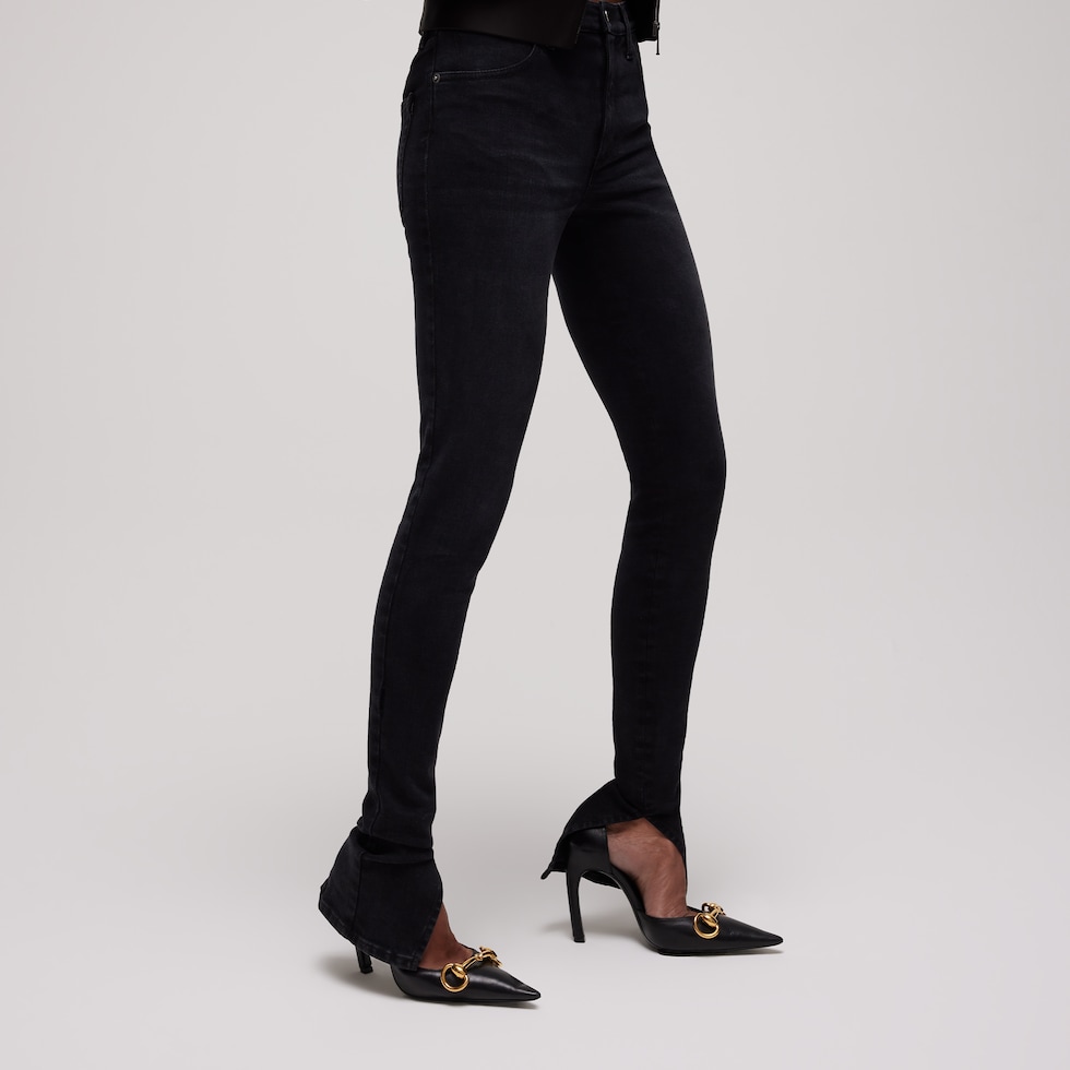 Washed cotton denim skinny pants