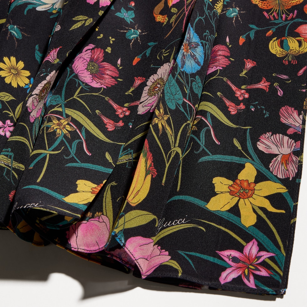 Printed silk midi skirt