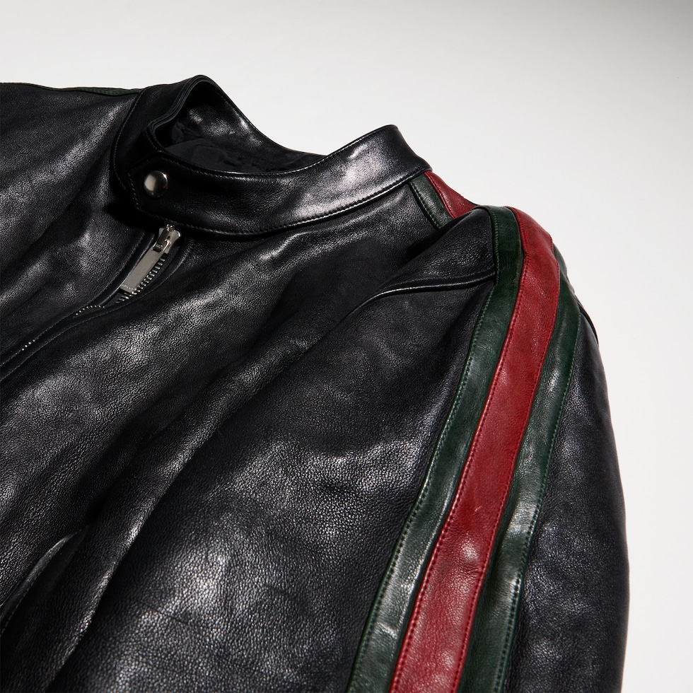 Buffalo leather biker jacket with Web