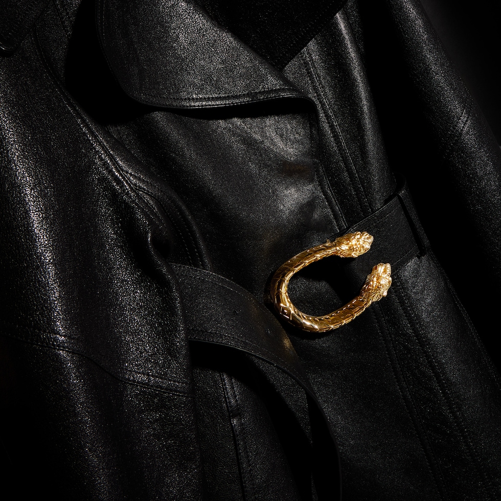 Soft grainy leather trench