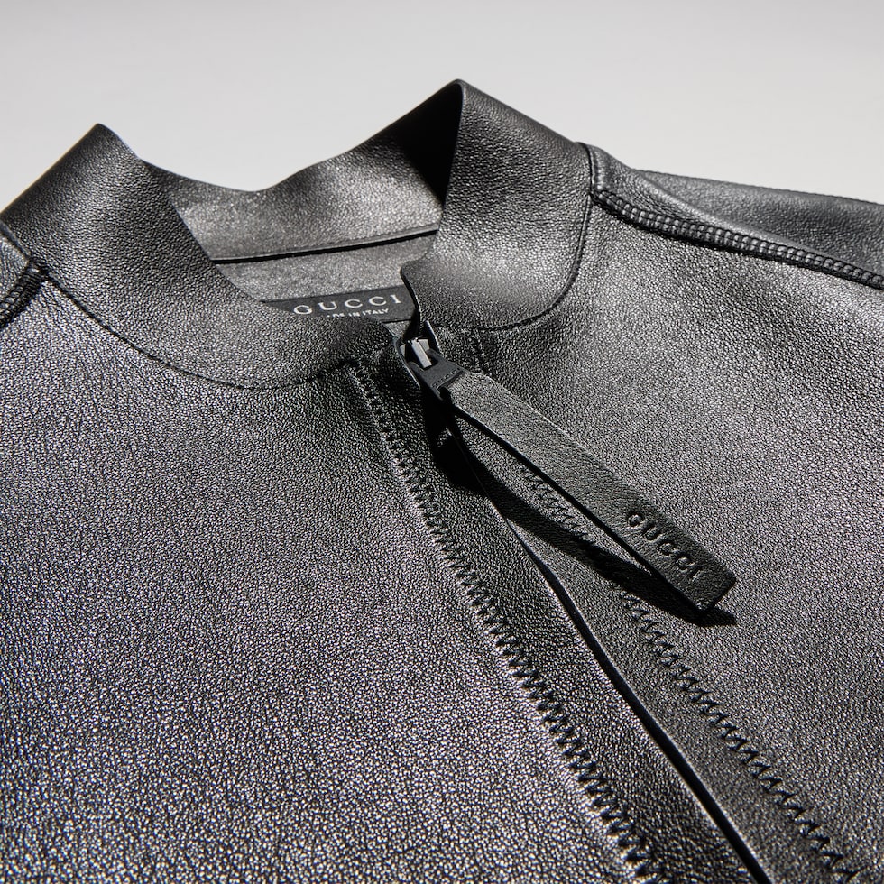 Grainy leather zip jacket