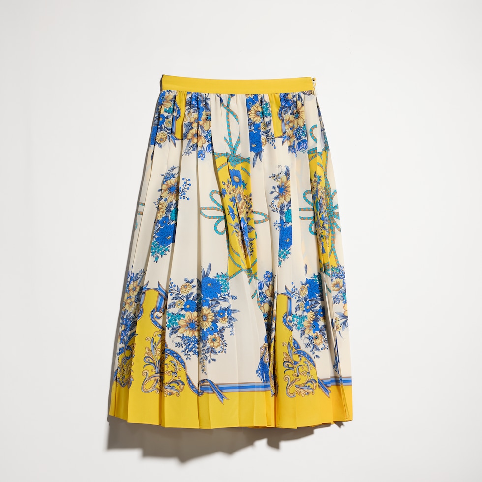 Printed silk midi skirt
