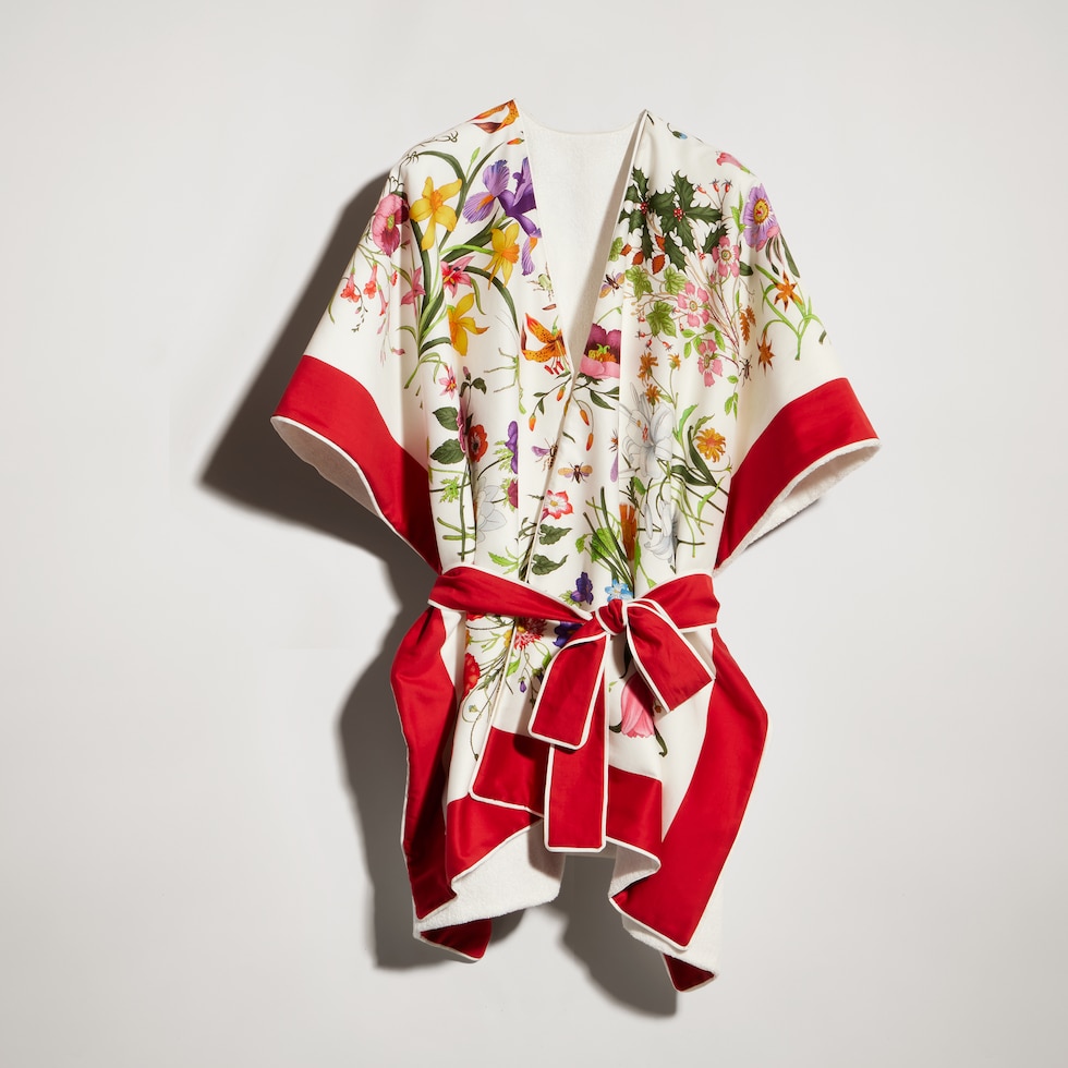 Printed cotton terrycloth cape dress