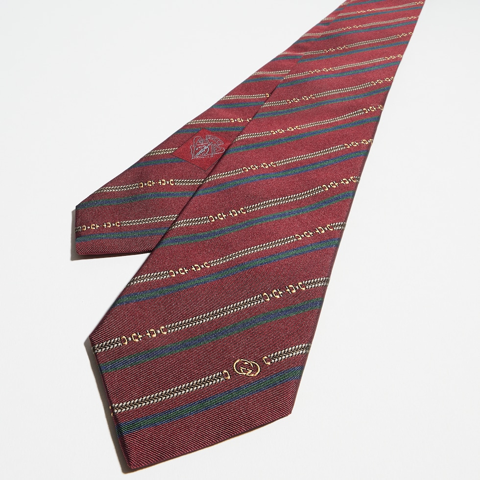 Interlocking G Horsebit belt silk tie
