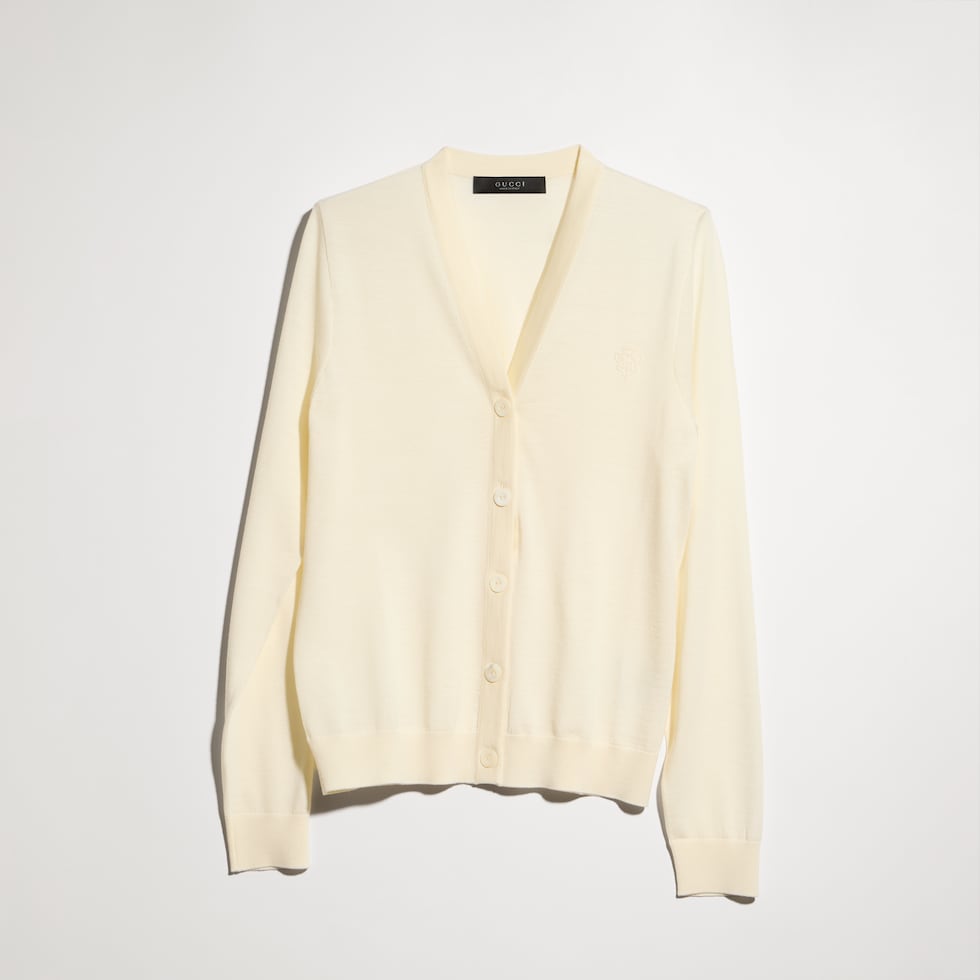 Cardigan in lana fine con ricamo