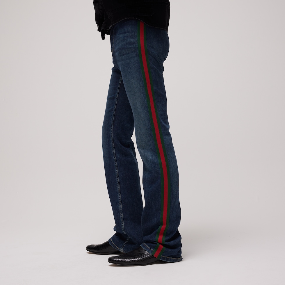 Pantalone in denim di cotone con nastro Web