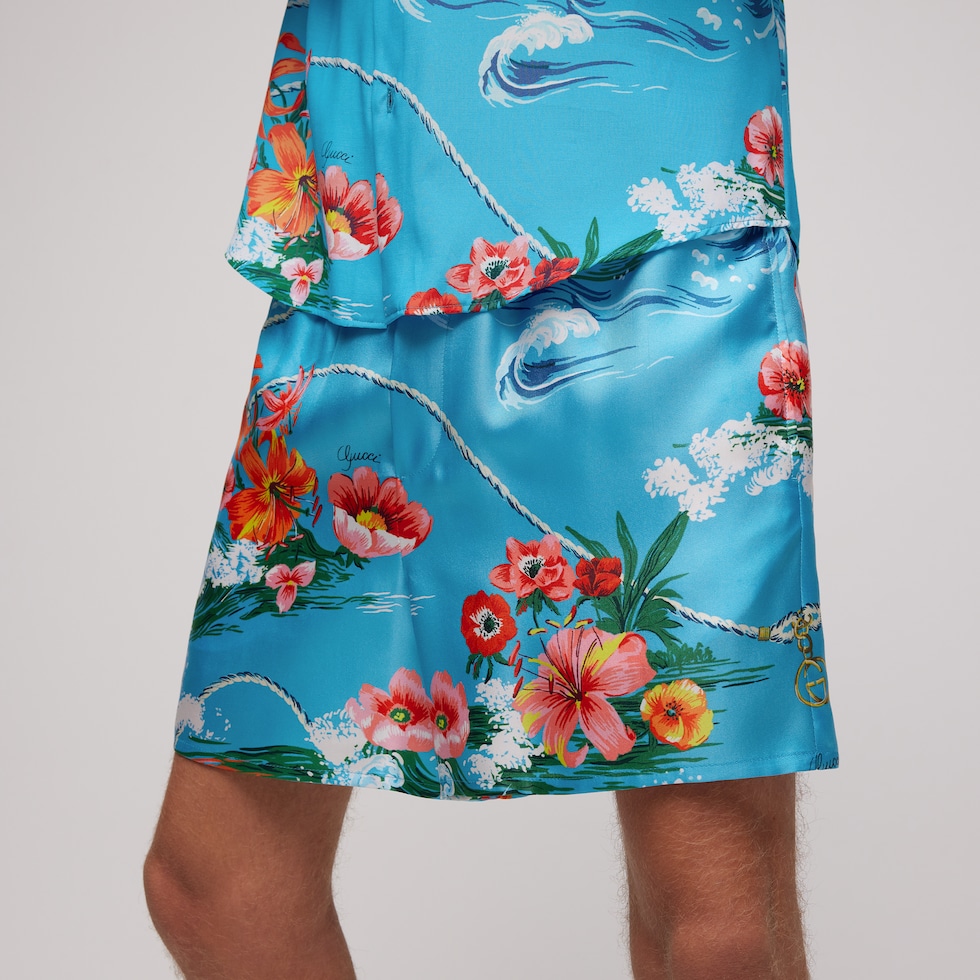 Short de sarga de seda estampado
