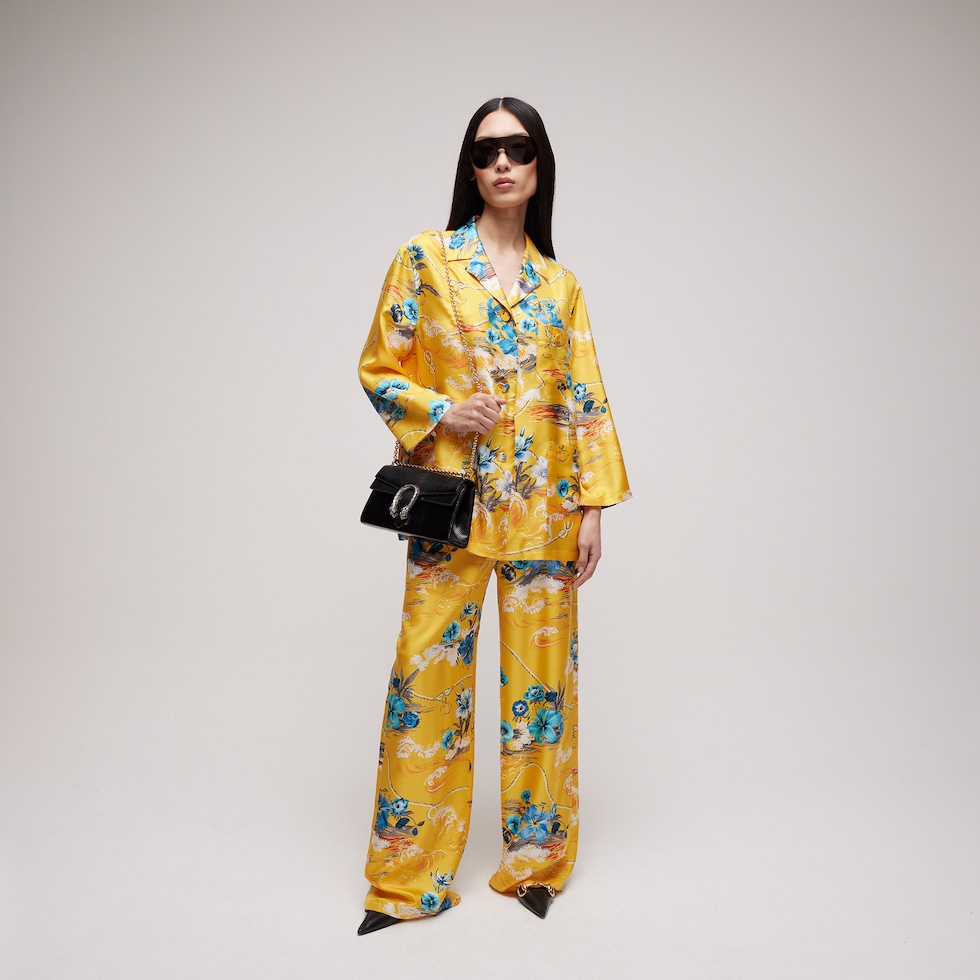 Printed silk twill leisure pants