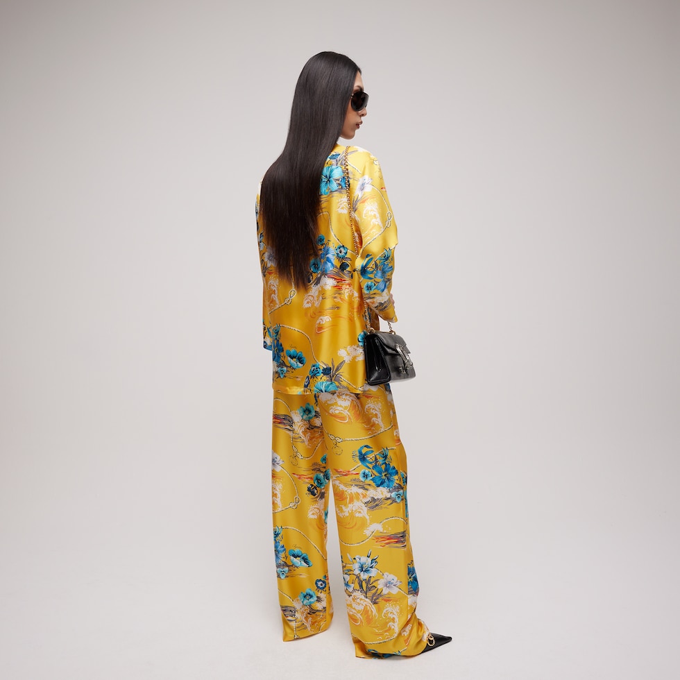 Printed silk twill leisure pants