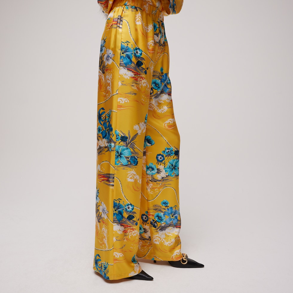 Printed silk twill leisure pants