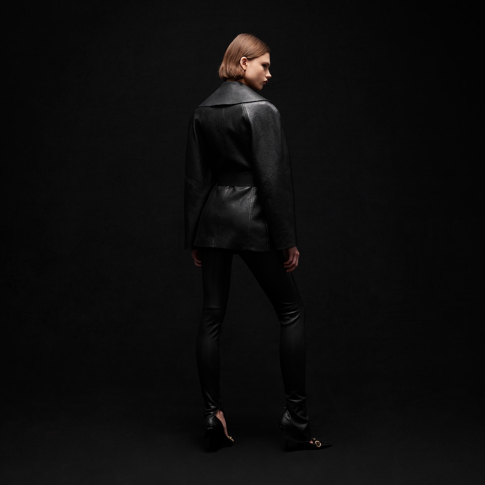 Soft grainy leather trench