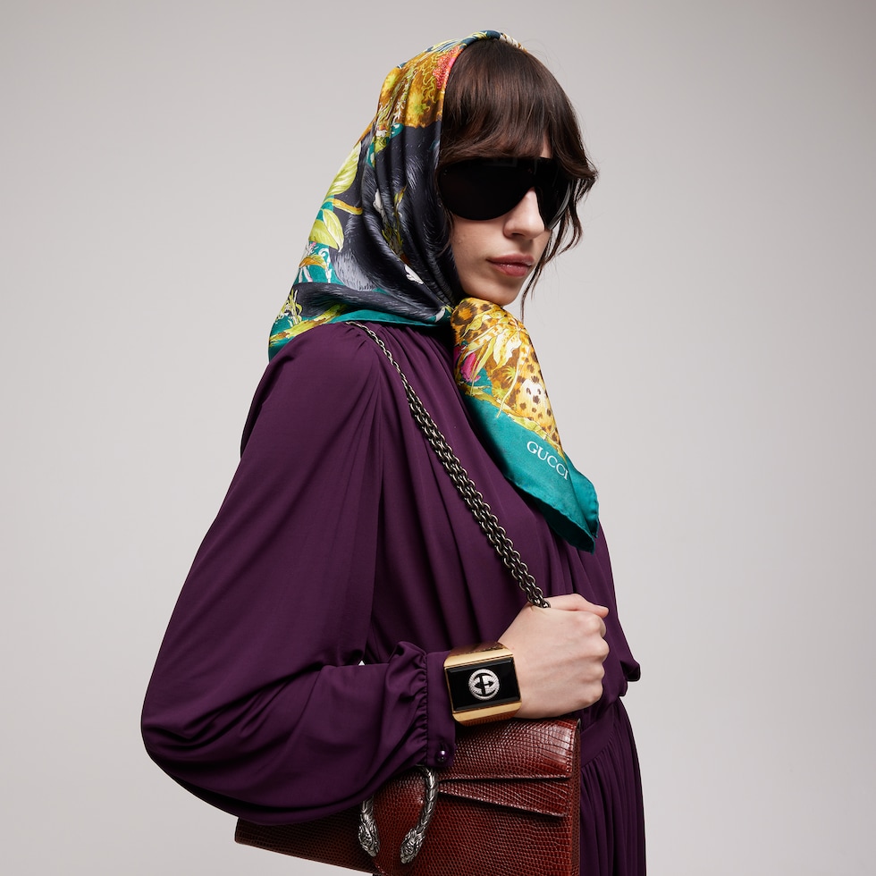"Double Trouble" printed silk carré