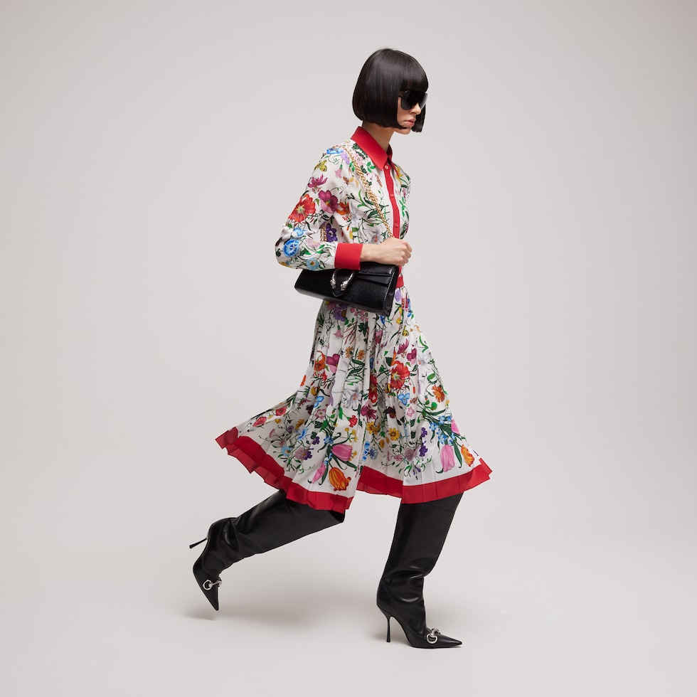 Printed silk pleated skirt