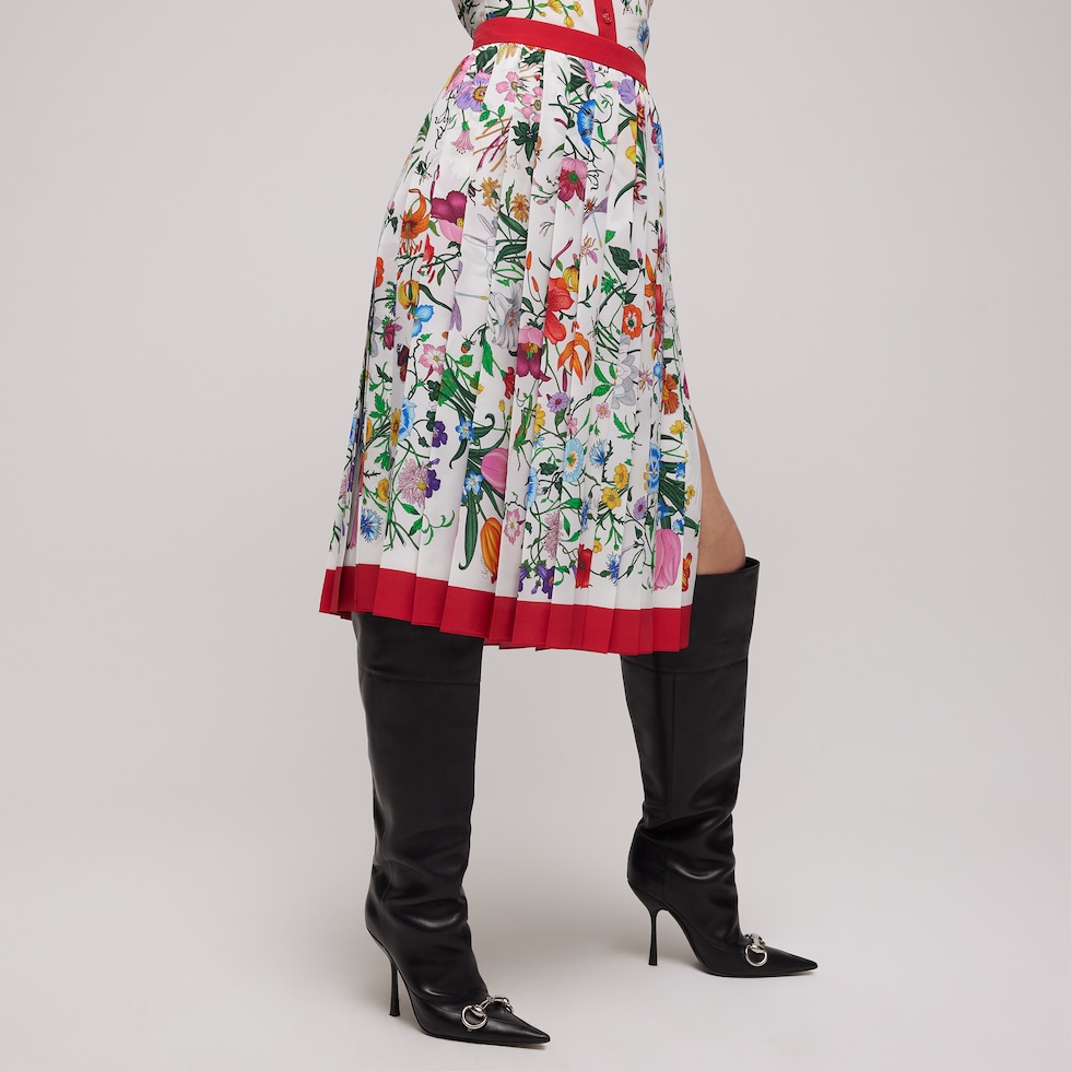 Printed silk pleated skirt