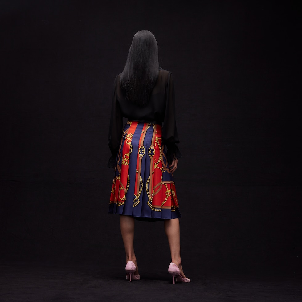 Printed silk twill midi skirt