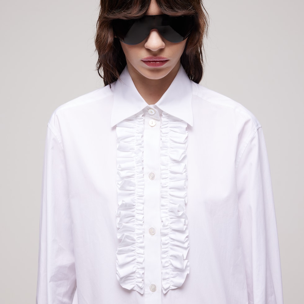 Cotton poplin shirt with rouches