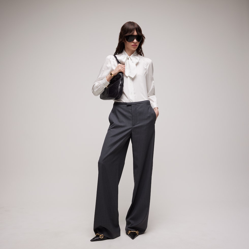 Gucci pinstripe silk shirt with bow