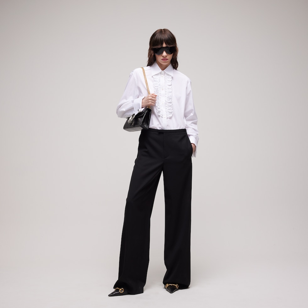 Cotton poplin shirt with rouches