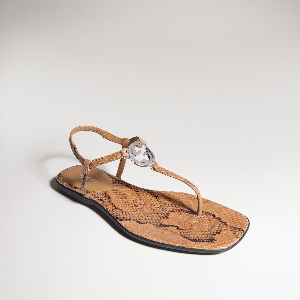 Women's python thong sandal with Interlocking G